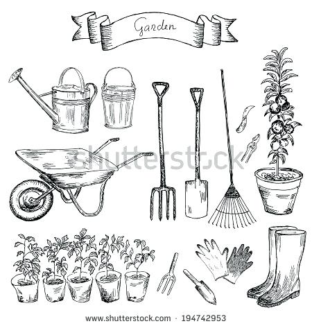 450x470 Drawing Of Garden Tools Big Set Of Hand Drawn Pen Sketch Garden - Garden Tools Sketch
