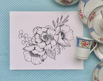 340x270 Gardenia Drawing Etsy - Gardenia Sketch