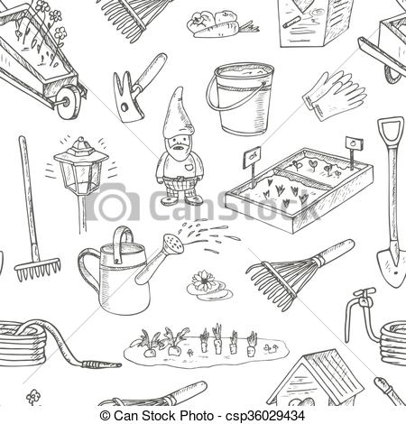 450x470 Garden Tools Seamless Pattern. Various Equipment Facilities For - Gardening Tools Sketch