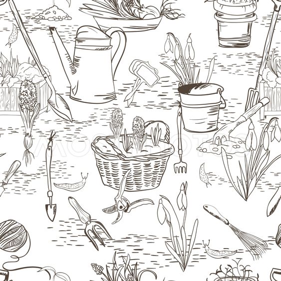 563x563 Seamless Sketch With Garden... By Macrovector - Gardening Tools Sketch
