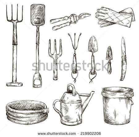 450x442 Set Of Gardening Tools Drawings Drawing Garden - Gardening Tools Sketch