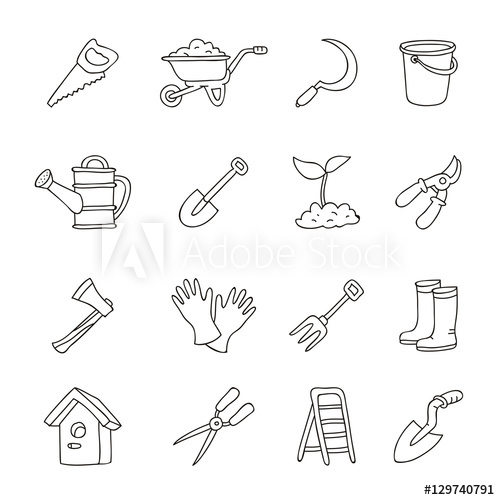 500x500 Set Of Icons Of Garden Tools - Gardening Tools Sketch