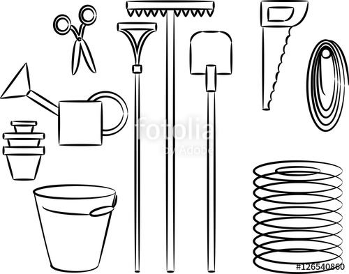 500x393 Sketch Of Gardening Tools Stock Image And Royalty Free Vector - Gardening Tools Sketch