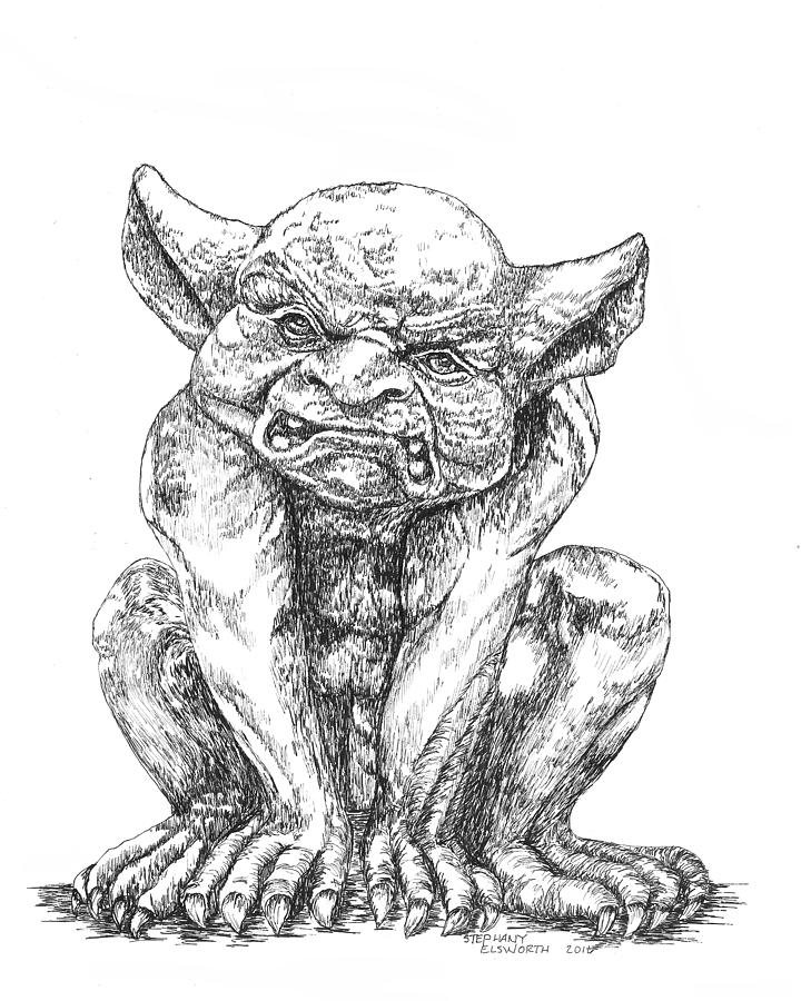 720x900 Grumpy Gargoyle Drawing By Stephany Elsworth - Gargoyle Sketch