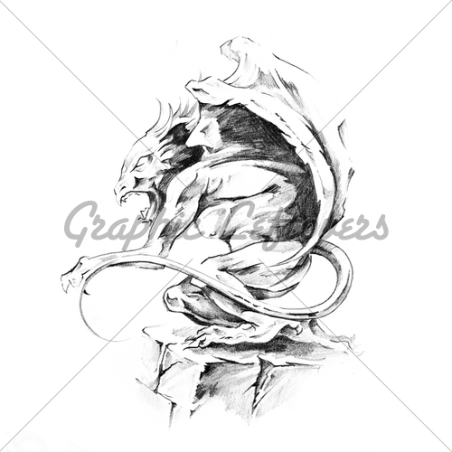 500x500 Sketch Of Tattoo Art, Gargoyle Gl Stock Images - Gargoyle Sketch