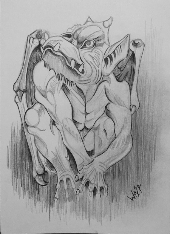570x783 Gargoyle Drawing Art Gothic Tattoo Macabre Punk Etsy - Gargoyle Sketch