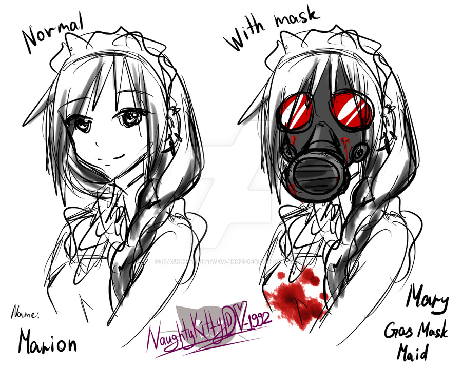 900x720 Quick Sketch Gas Mask Maid By Naughtykittydv 1992 - Gas Mask Sketch
