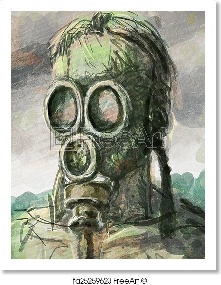 450x580 Free Art Print Of Sketch Of A Man In A Gas Mask. Grungy Sketch Of - Gas Mask Sketch