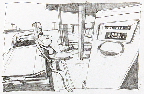 500x328 Robert Valley - Gas Pump Sketch