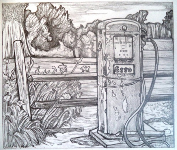 613x521 Vintage Esso Gas Pump Drawing Aftcra - Gas Pump Sketch