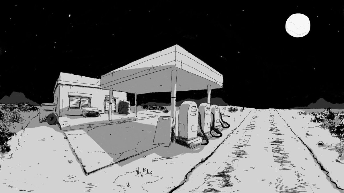 1200x675 Mick Lauer On Twitter Desert Gas Station - Gas Station Sketch