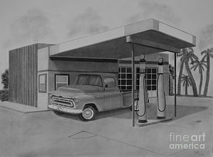 300x221 Old Gas Station Drawings Fine Art America - Gas Station Sketch