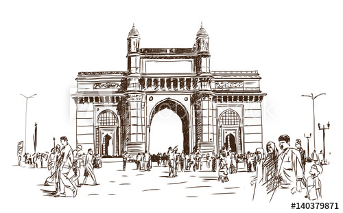 500x310 Hand Drawn Sketch Of Gate Way Of India Mumbai Maharashtra India In - Gate Sketch