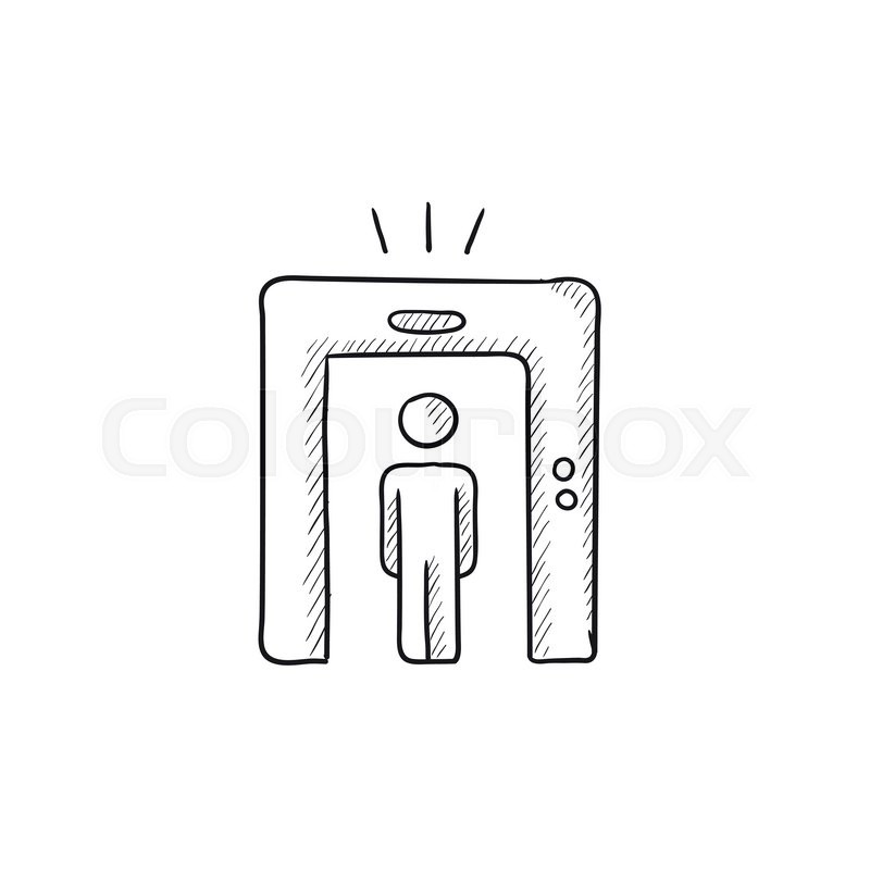 800x800 Man Going Through Metal Detector Gate Vector Sketch Icon Isolated - Gate Sketch