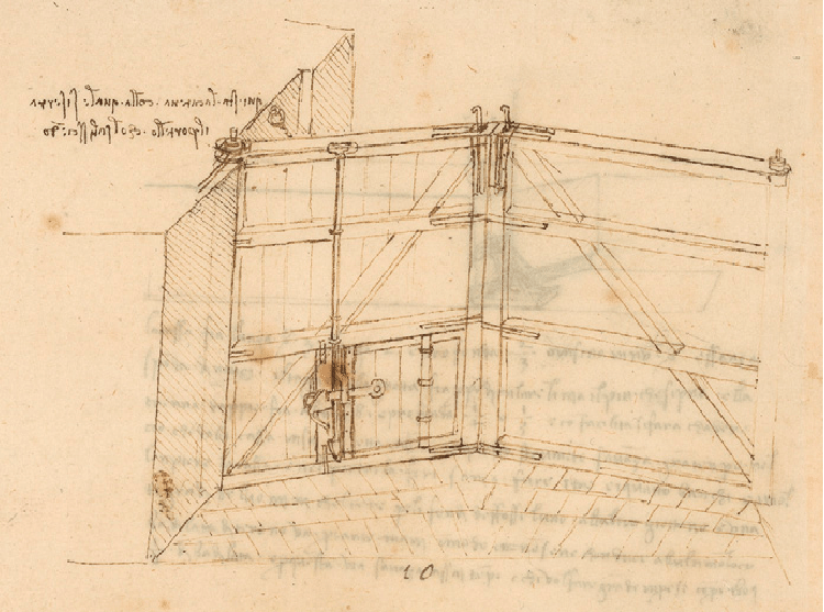 750x557 Sketch Of A Miter Gate By Leonardo Da Vinci (Ca. 1490, Codex - Gate Sketch