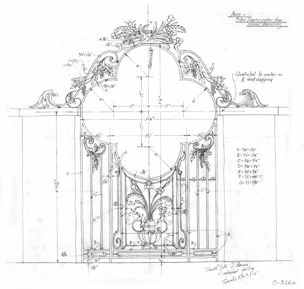 1052x1000 Quatrefoil Gate Sketch Dumbarton Oaks - Gate Sketch