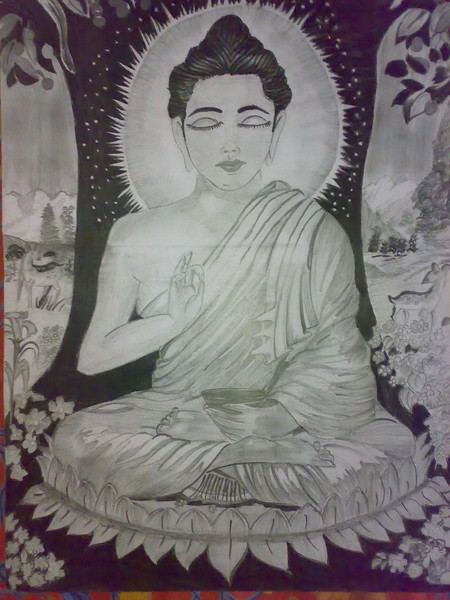 450x600 Gautam Buddha In Pencil Shading By Nishtha Wadhwa - Gautam Buddha Sketch