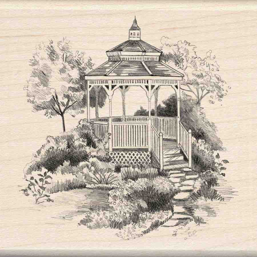 900x900 Gazebo Sketch {Artist Undetermined} Solid Wood Timber Framed - Gazebo Sketch