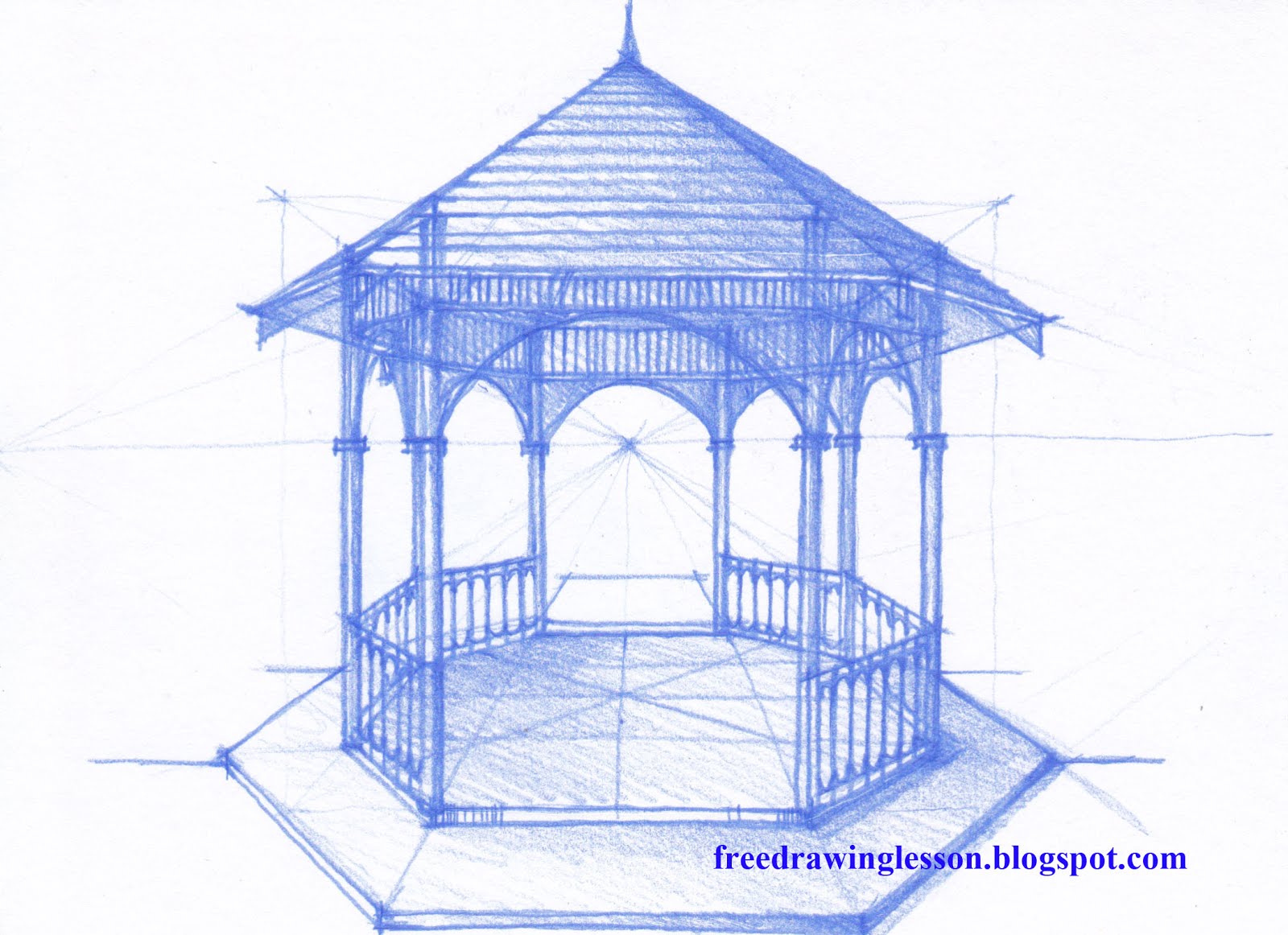 1600x1162 How To Draw A Gazebo Learn To Draw - Gazebo Sketch