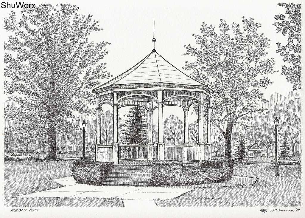 1024x731 Hudson Gazebo Hudson, Ohio. I Grew Up Hear Here. In This - Gazebo Sketch