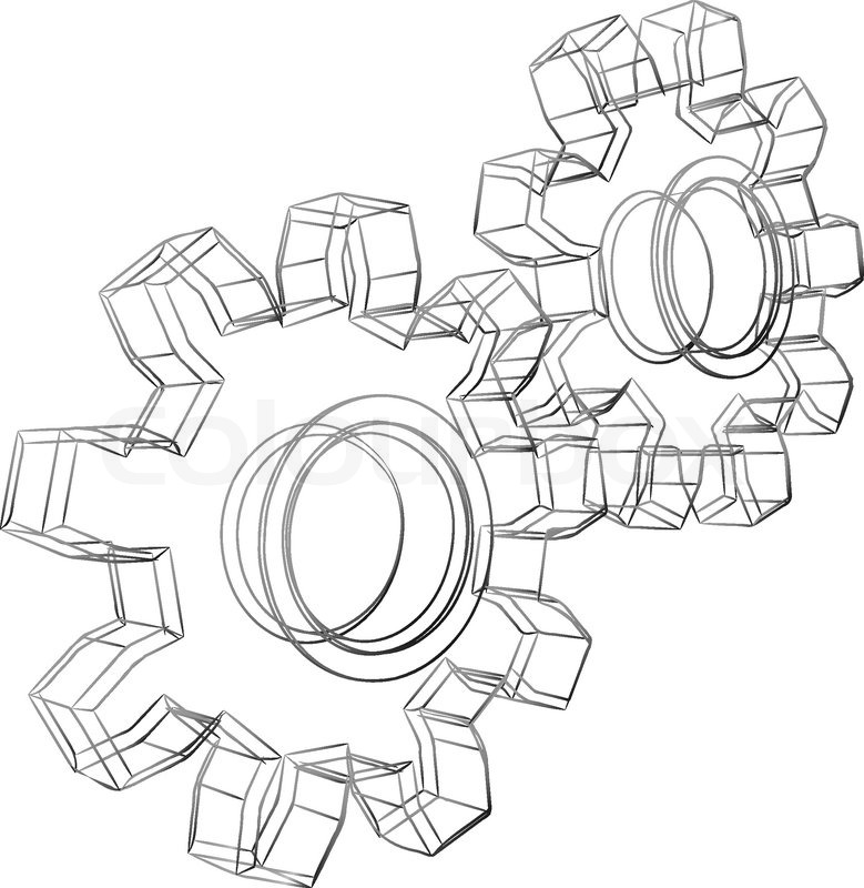 779x800 Pencil Sketch Stylized 3d Cogwheels Isolated On White Background - Gear Sketch