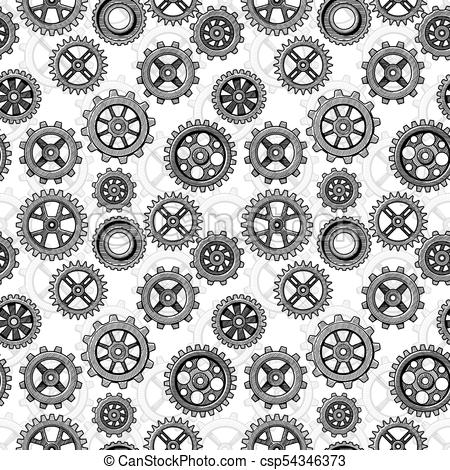 450x470 Retro Sketch Mechanical Gears Seamless Pattern Design. Gear Cog - Gear Sketch