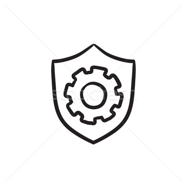 600x600 Shield With Gear Sketch Icon. Vector Illustration Andrei - Gear Sketch
