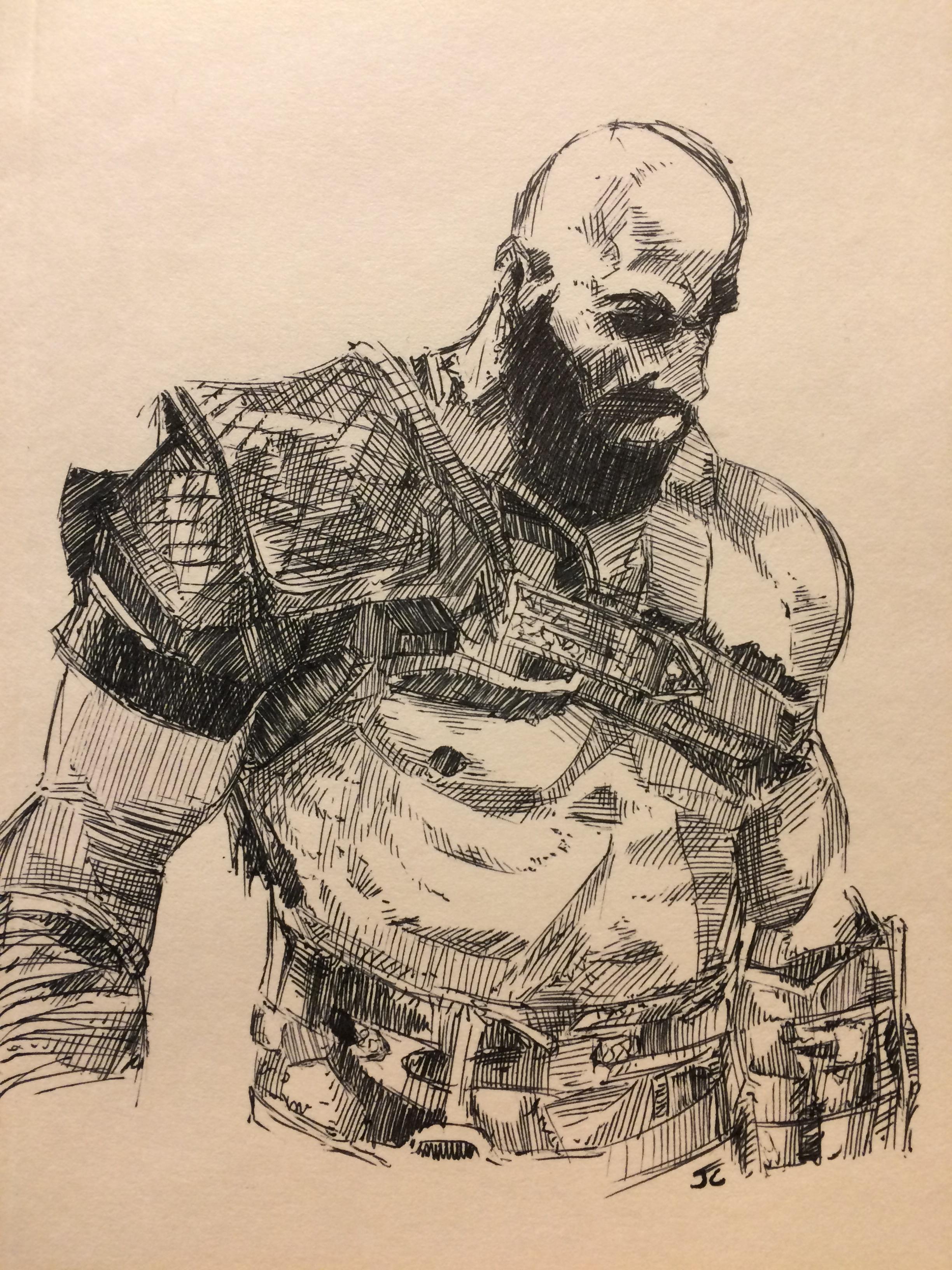 2448x3264 Been Playing All Weekend, So Today I Drew The God Of War Himself - Gears Of War Sketches
