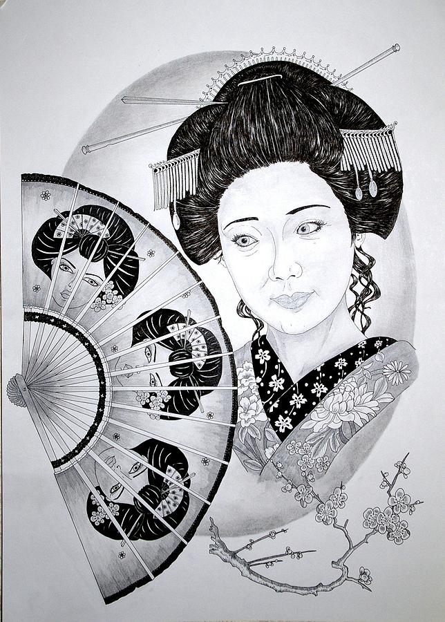 644x900 Geisha Girl Drawing By Kevin Wood - Geisha Girl Sketch