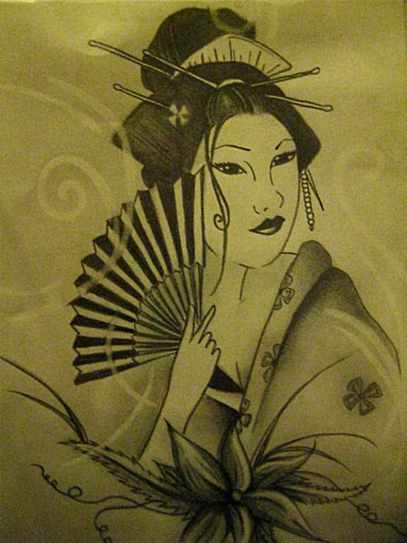 575x767 Geisha Girl Tattoo Design By Butterflyashes Redbubble - Geisha Girl Sketch