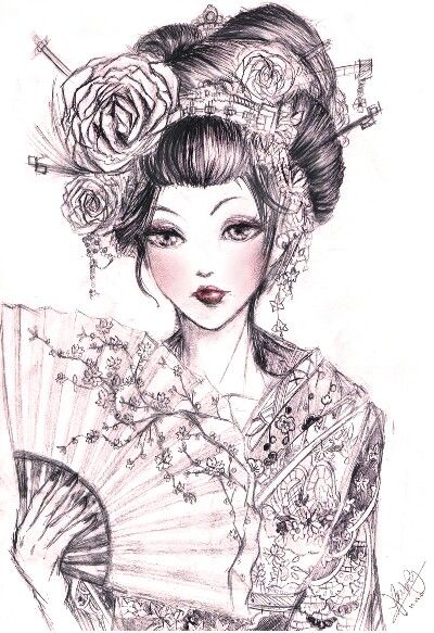 400x583 Pin By April Wilkins On Coloring Pages Tattoo - Geisha Girl Sketch