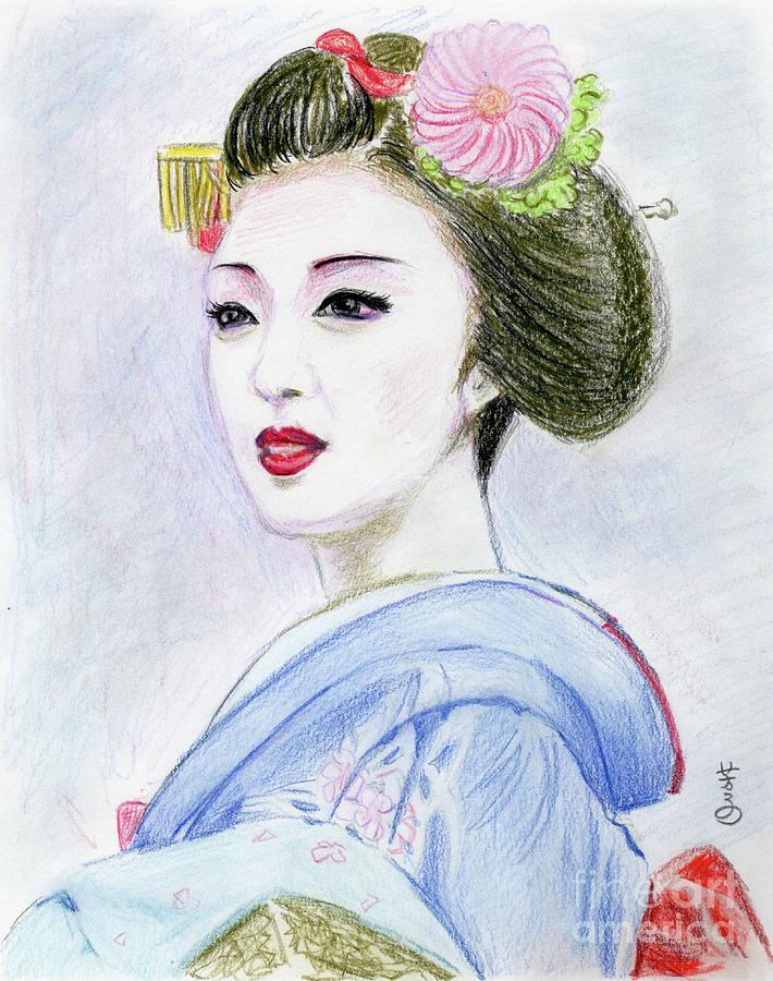 710x900 A Maiko Girl Drawing By Yoshiko Mishina - Geisha Girl Sketch