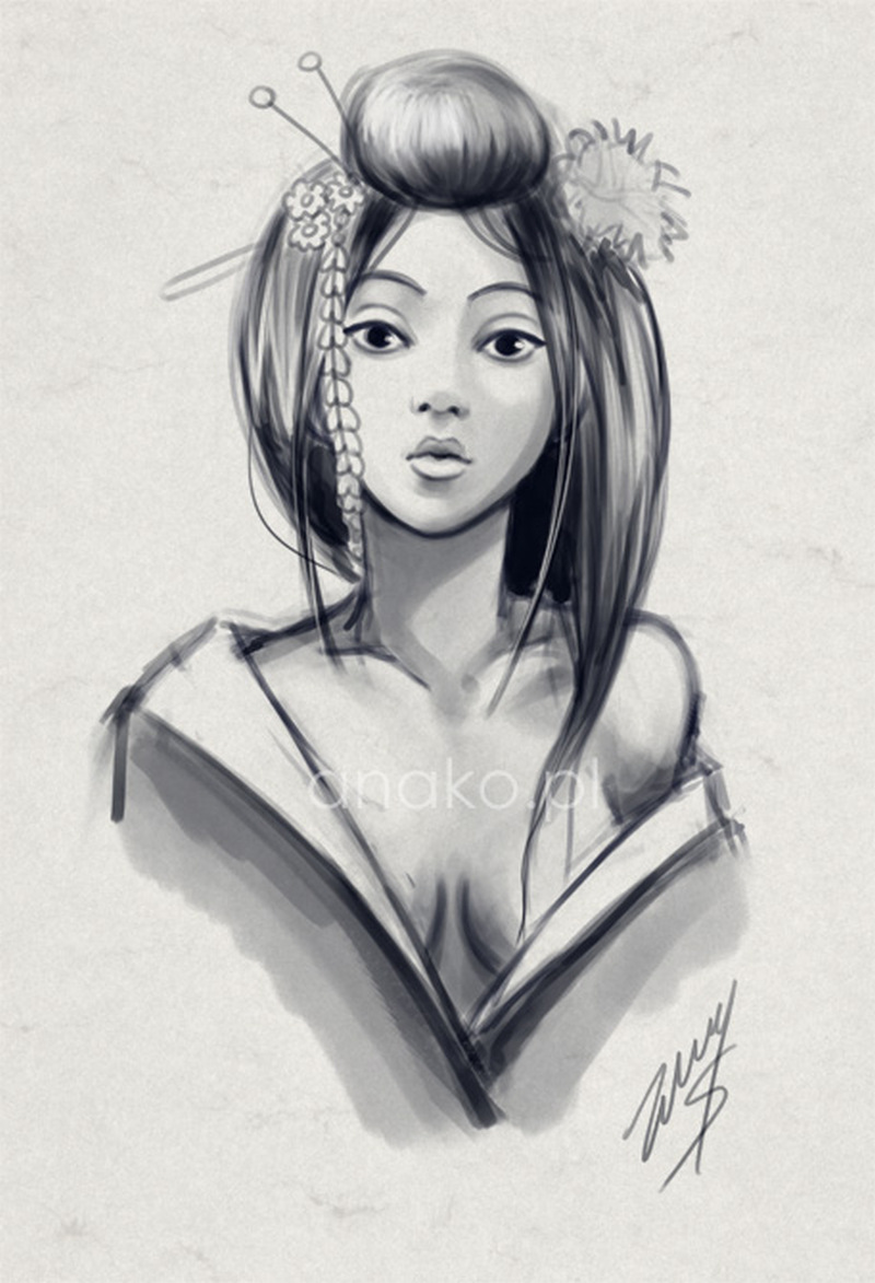 800x1173 Collection Of Geisha Girl Portrait Tattoo Design - Geisha Girl Sketch