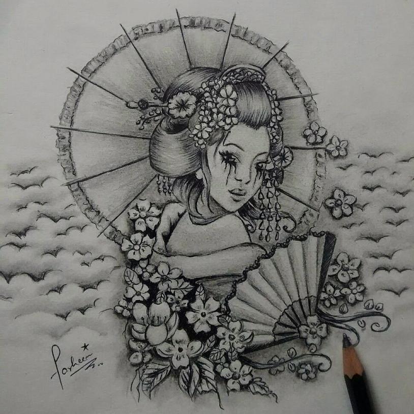 814x814 Geisha Drawing By Farheen Khan - Geisha Sketch