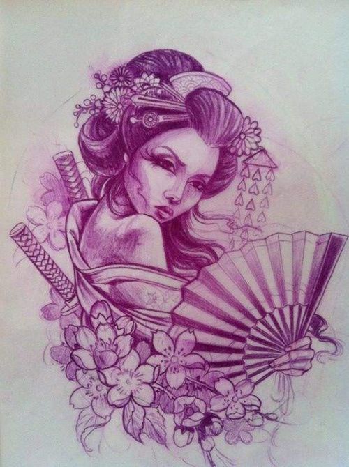 500x670 Geisha Drawing. I Would Love To Have This Modified To Resemble - Geisha Sketch