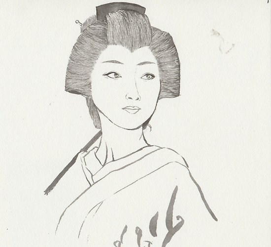 550x500 Geisha Sketch Posters By Anamarleticia Redbubble - Geisha Sketch