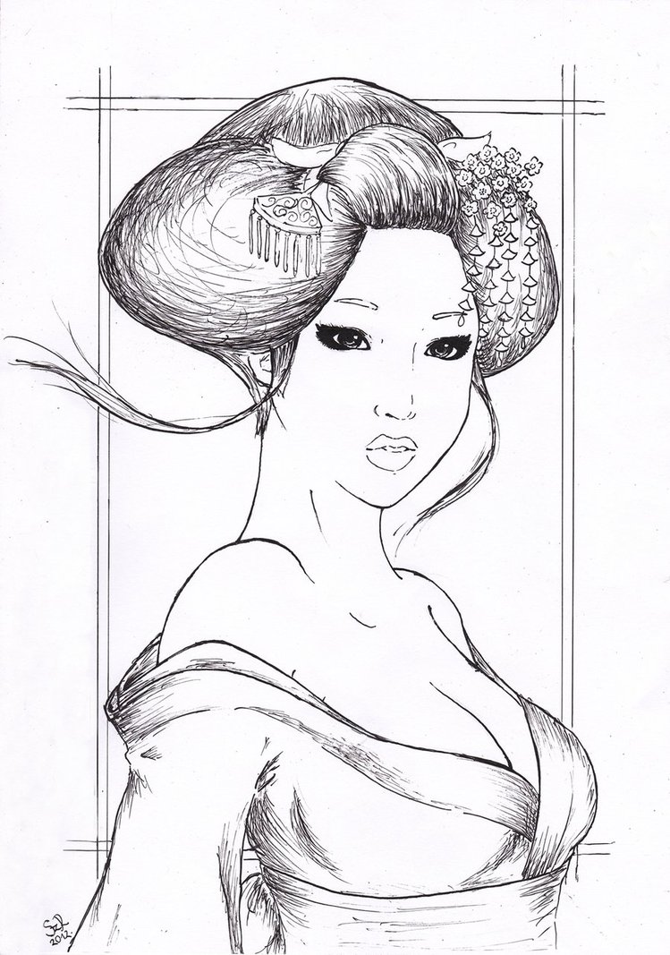 749x1067 Geisha (Sketch) By Reku Chan569 - Geisha Sketch