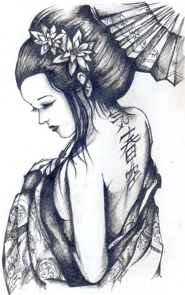 600x954 Drawn Geisha - Geisha Sketch