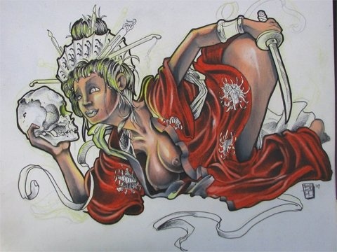 480x360 Crimson Empire Tattoo - Geisha Tattoo Sketch