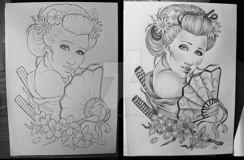 1024x675 Geisha Tattoo Design By Theresedrawings - Geisha Tattoo Sketch