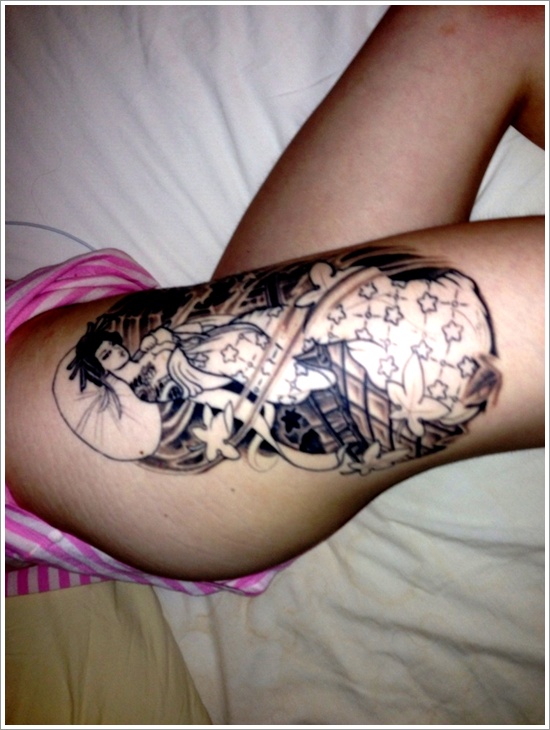 550x730 45 Traditional Geisha Tattoo That Inspire Your Artistic Side - Geisha Tattoo Sketch