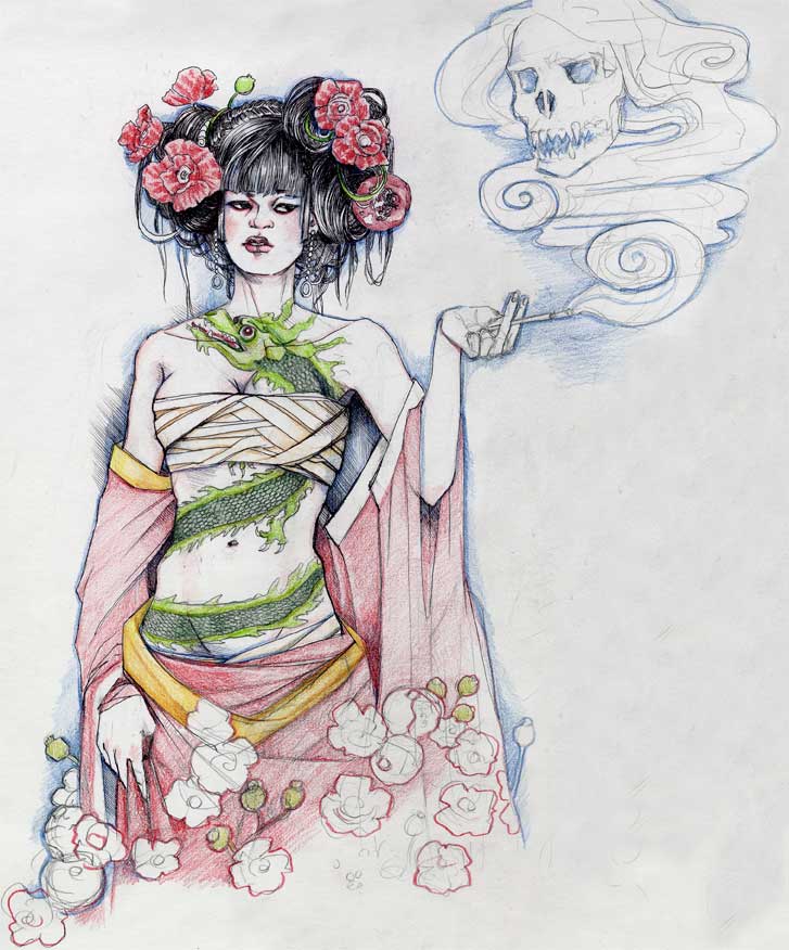 727x876 Kumpulan Ikan 2000 Japanese Geisha Tattoo Designs Gallery - Geisha Tattoo Sketch