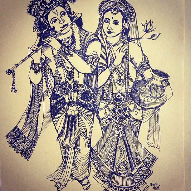 612x612 Happy Janmashtami. Sketched Directly With A Black Gel - Gel Pen Sketches
