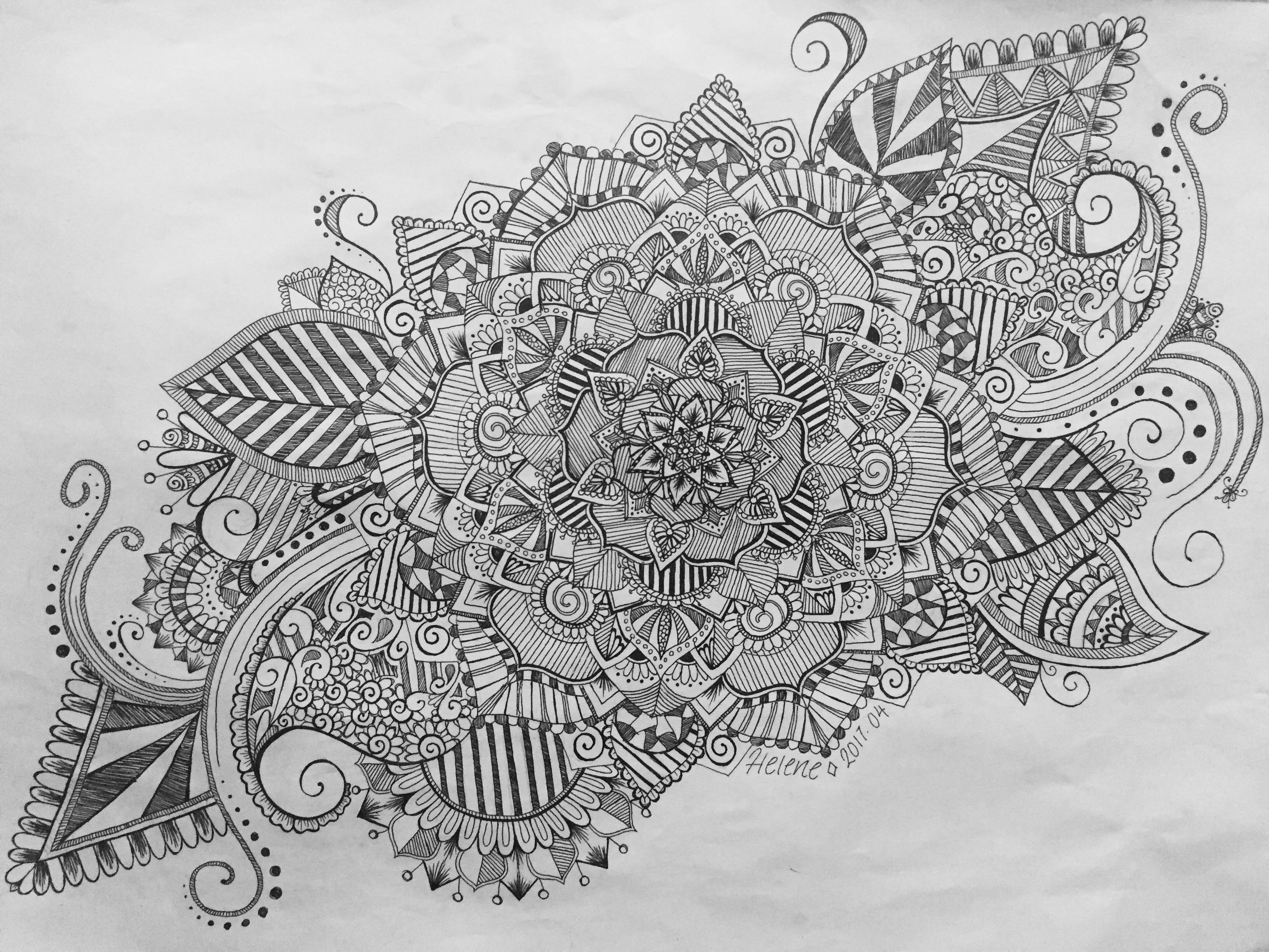 3264x2448 Monochrome Mandala, Black Gel Pen, A3 Art - Gel Pen Sketches