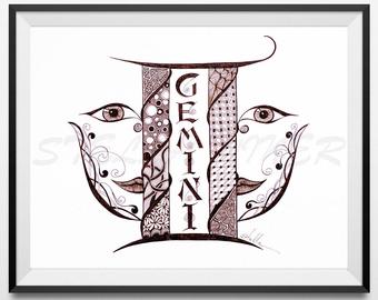 340x270 Gemini Drawing Etsy - Gemini Sketch