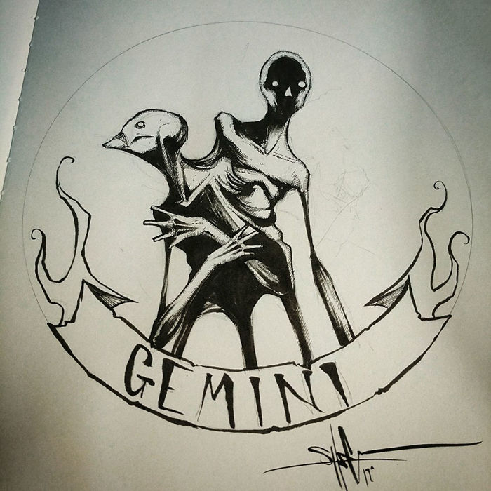 700x700 Painting Zodiac Signs As Creepy Monsters - Gemini Sketch
