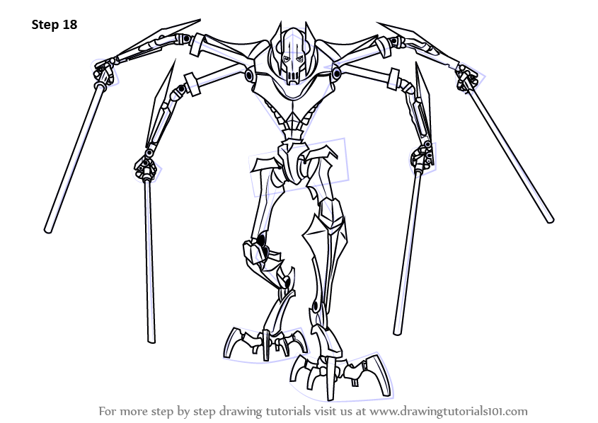 845x598 Learn How To Draw Grievous From Star Wars (Star Wars) Step By Step - General Grievous Sketch