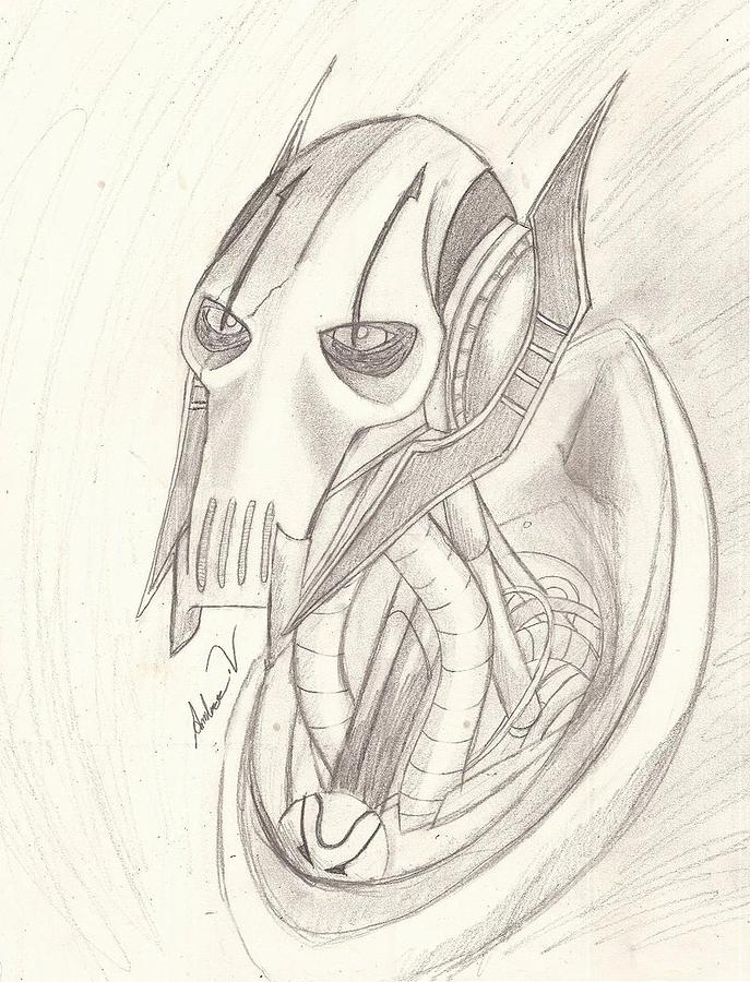 687x900 General Grievous Drawing By Amber Vitek - General Grievous Sketch