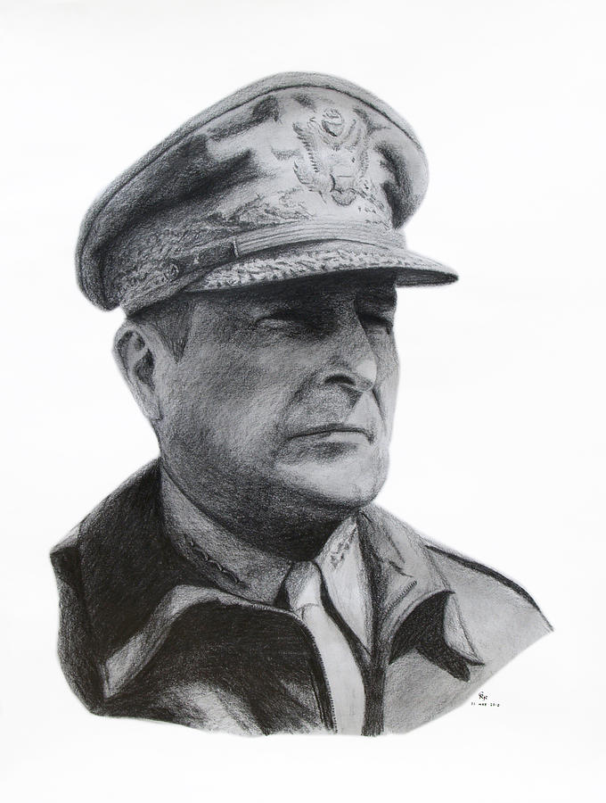 680x900 General Macarthur Drawing By Charles Vogan - General Sketch