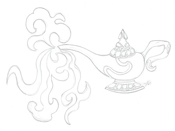 600x452 Aladdin Genie Lamp Drawing. Gallery Of Aladdin Genie Coloring - Genie Lamp Sketch
